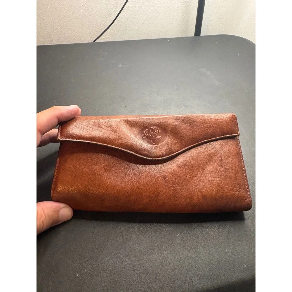 Vintage Buxton Brown Top Grain Cowhide Leather Trifold Clutch Wallet Kiss Lock